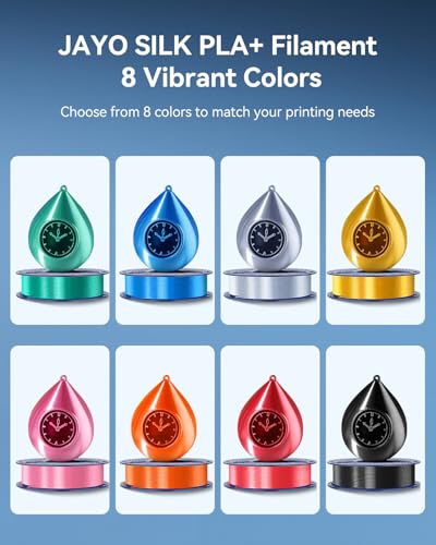 Image of JAYO Silk PLA Filament Bundle 1.75mm, Silk 3D Printer Filament Bundle Multicolor, Individually Vacuum Packed, 8 Pack, Shiny Silk 2KG in Total, Light Gold+Silver+Black+Blue+Red+Green+Orange+Pink