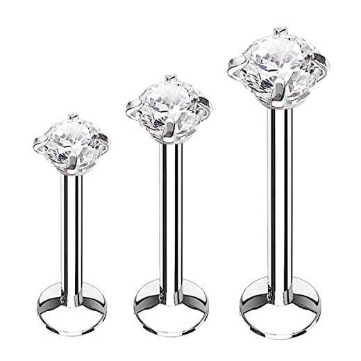BodyJ4You 3PC Labret Tragus Stud Earrings | 16G Surgical Stainless Steel CZ Crystal | Monroe Helix Cartialge Conch Medusa Lip | Body Piercing Jewelry Set