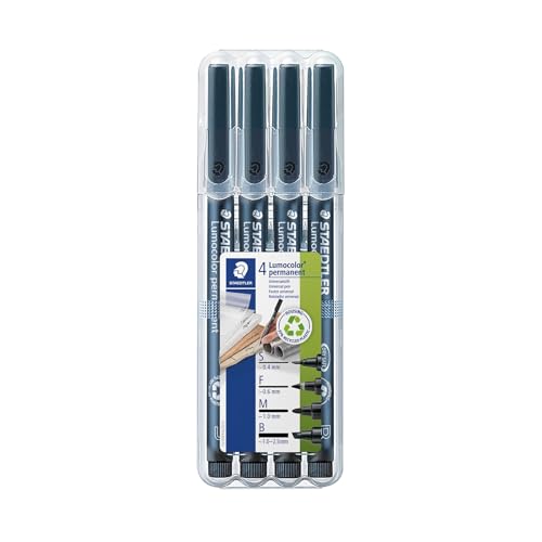 STAEDTLER set pennarelli indelebili neri Lumocolor permanent marker, confezione da 4 pennarelli con punte e tratti diversi (S, F, M e B), 31-9WP4GS - 2