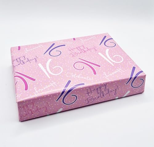 2 Sheets 2 Tags 16th Happy Birthday Celebrate Hooray Pink Female Wrapping Paper Age 16 Birthday Girl Giftwrap (PA)