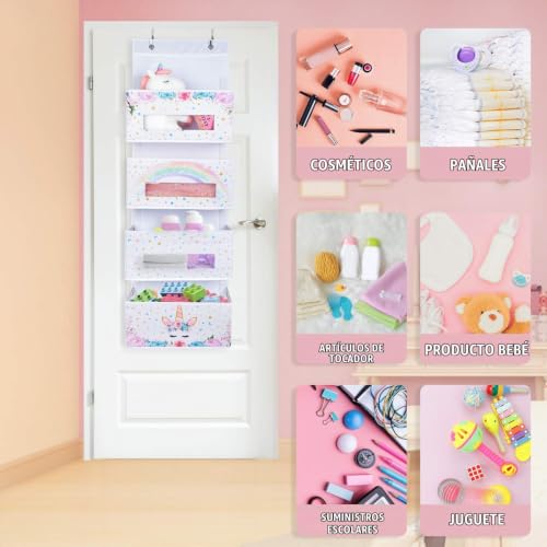 Miniatura 5 de Wernnsai Mágico Unicornio Organizador De Puerta - Organizador Colgante Con 4 Bolsillos Grandes Estantes Colgantes Organizador Colgante De Pared Para Bebé Muchachas Juguete Pañal Armario Organizadores