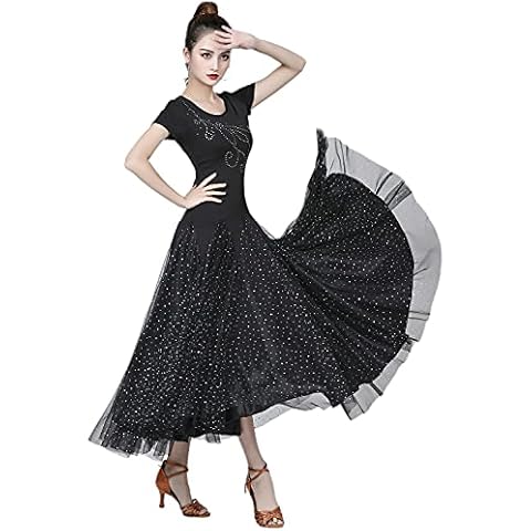 Waltz Smooth Style Ballroom Practice Dance Team Performance Dresses Drama Costume Black Cover