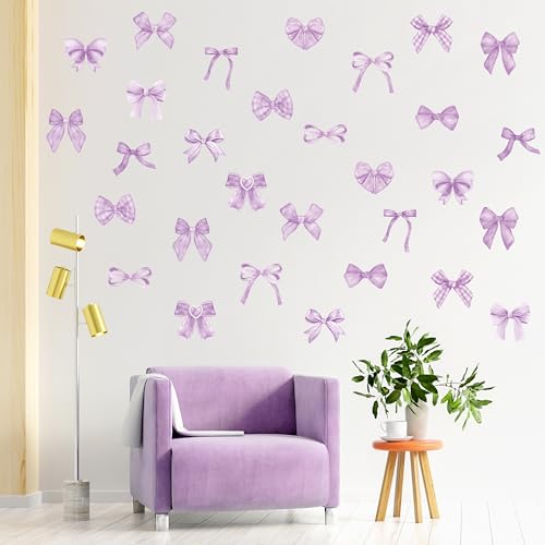 A1diee Purple Bow Wall Stickers- 60 Pcs Bowtie Decals Room Decor for Girls