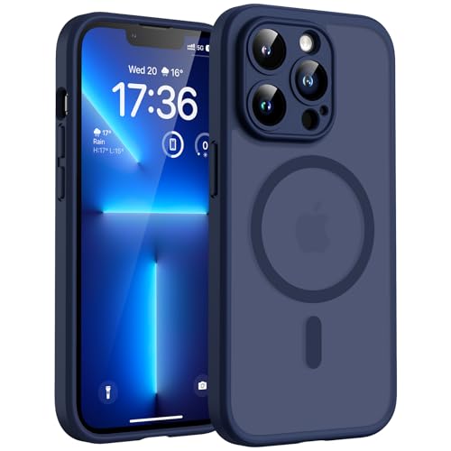 TOCOL Coque Magnétique pour iPhone 13 Pro 6,1 Pouces, Compatible avec MagSafe, Protection de l'objectif améliorée, Coque Mat Translucide Fine Antichoc, Bleu
