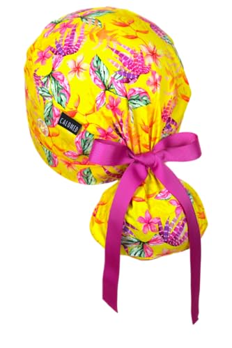 Image of Scrub Cap for Women and Men, Ponytail Scrub Caps, Working Hat, Head Cover with Ribbon Ties and Buttons, Long Hair