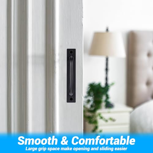 Image of 2 Pack Barn Door Handles Black 5 inch Hole 5.82 Inch Long Center Gate Handle Zinc Alloy Cabinet Handles Door with Plate Black Sliding Doors Handle for Kitchen Bathroom Closet Cabinet Pocket Doors