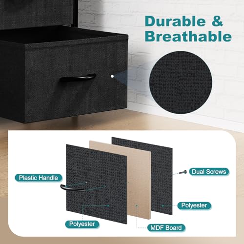 Image of OLIXIS 8 Drawer Dresser for Bedroom, Wide Fabric Storage Tower with Wooden Top and Metal Frame, Closet Chest Organizer Furniture, Living Room Hallway, Black