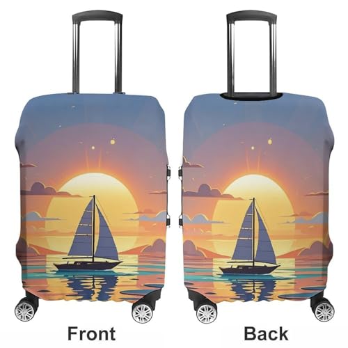 Sunset And Sailboat Printed Luggage Cover Protector, Fits 18-32 Inch Luggage3