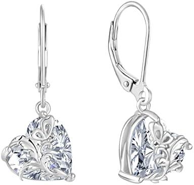 Oskani Dangle Drop Leverback Earrings for Women, 925 Sterling Silver Butterfly Haert April Birthstone Jewelry Gifts for Valentines, Mothers, Anniversary, Birthday Day