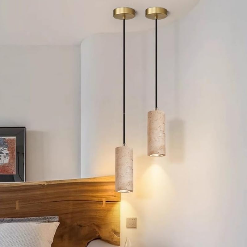 Pendentif LED travertin jaune 24cm avec fil réglable pour cuisine