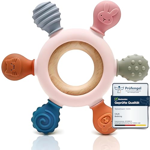 CAJA Beißring Baby BPA freie Zahnungshilfe und Beißspielzeug aus Silikon...