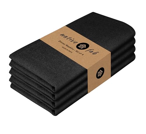 Native Fab Black Cloth Napkins, Set of 4, 17x17 inches, 100% Cotton, Washable, Reusable Fabric Linen, Table Decor Napkins for Dinner, Events, Parties, Wedding - Black