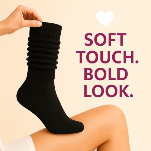 Image of Women's Retro Style Cotton Slouch Socks Extra Long Scrunch Knee High Fits Shoe Sizes 5-10