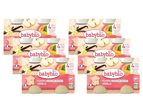 Babybio - Petits Pots Pomme d'Aquitaine 2x130 g - PACK de 6 - 4 Mois - BIO