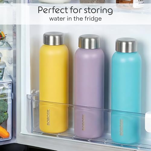 Image of Borosil 1L Apex 3pc Stainless Steel Made in India Water Bottle Set | Leak-Proof, Odour-Free, Powder Coated Bottles | Fridge Safe | Blue, Yellow, Lavender | 1 Year Warranty