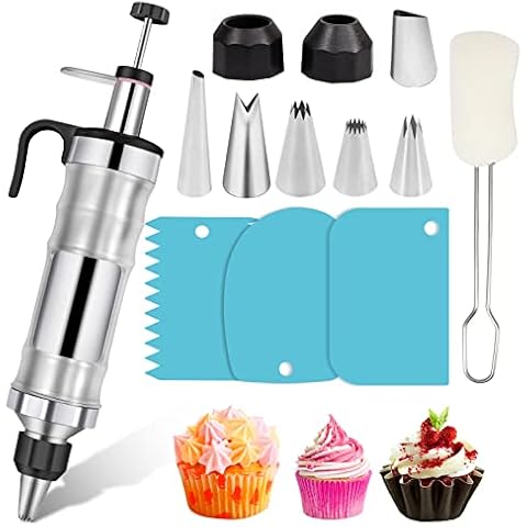 Icing Decoration Gun Set Dessert Decorating Decorator Syringe Cake Decorating Tool 6 Russian Piping Icing Nozzles Cream Scraper Cupcake Frosting Filling Injector Cake Icing Tools Cover