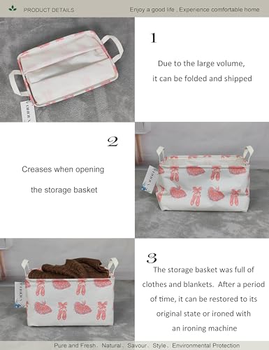Image of Rectangular Pink Ballerina Closet Storage Bin | Damp resistant canvas fabric, sturdy stitched carry grips, space-saving holder arranges bedroom and vanity daily supplies