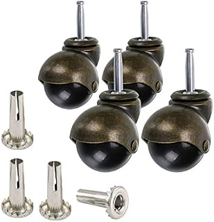 Skelang 50mm Stem Castor Wheels, Ball Castors with Sockets, Antique Swivel Castors, Replacement for Furniture, Sofa, Chair, Cabinet, Pack of 4