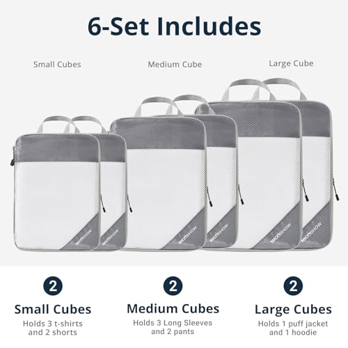 6 Set Compression Packing Cubes for Travel - Compressible, Lightweight, and Space-Saving Packing Cubes, Travel Essentials for Women, Grey - Image 4