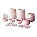 Pink Ceramic Kitchen Mason Jars - 7-Piece Vintage Kitchenware Set - Measuring Cups, Measuring Spoons, Spoon Rest, Salt & Pepper Shakers, Sponge Holder, Cookie Jar, and Utensil Crock by Goodscious