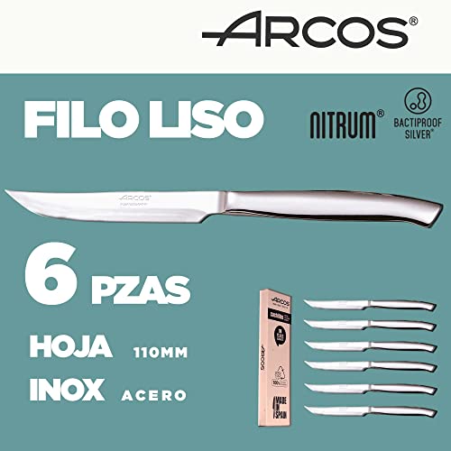 Miniatura 2 de Arcos Juego Cuchillos Carne 6 Piezas Cuchillos Carne Cuchillo Chuleteros Cubiertos Acero Inoxidable Hoja 110 Mm Mango Redondo Y Forma Ovalada Monobock Caja Envase Ecológico Filo Liso