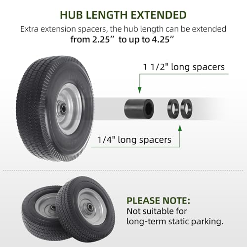 ar-pro 2-pack 10-inch solid wheel replacement - 410350-4 flat free tire and wheel with 58 extra 34 amp12 bearings and 22534 offset hub - compatible with hand truck generator gorilla carts