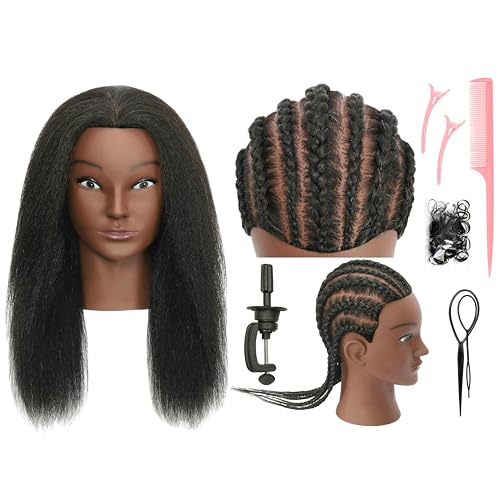 TIANYOUHAIR Mannequin Head 100% Human Hair Cosmetology Manikin Doll Training Head with Stand for Hairdresser Practice Braiding Styling Coloring Bleaching Dyeing Cutting Updos Display