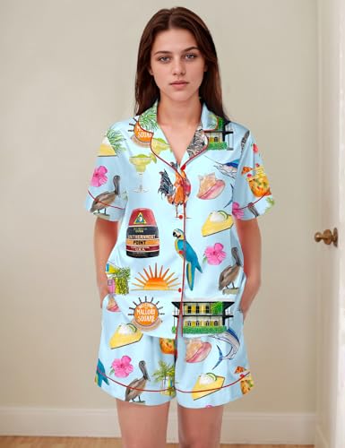 Image of SHESHOW Satin Pajamas for Women Set Preppy Animals Pjs Short Sleeve Shorts 2 Piece Loungewear Sets XS-XXL
