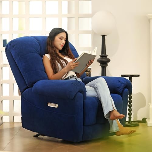 Sillón reclinable eléctrico plegable azul marino miniatura 2