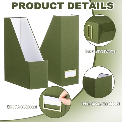 Gueevin Set of 6 Magazine File Holder Stylish Sturdy Cardboard File Boxes Desk Magazine Organizer Rack with Gold Label Holder to Organize Your Desk or Shelves for Home Classroom Office Library(Green) - Image 4
