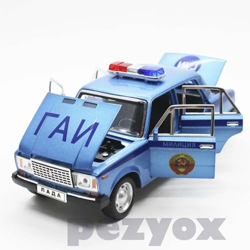 Image of 1:24 Diecast Metal Car Model Police Taxi Toy Cars for Kids Pull Back Openable Doors with Light Sound. (Blue)