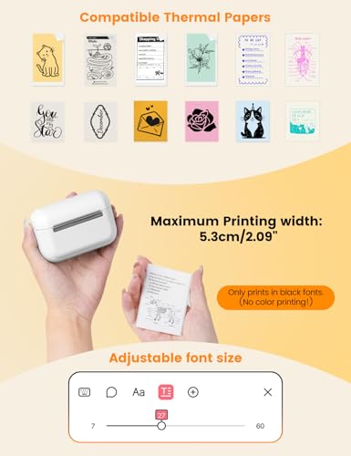 Memoking Tiny Printer mit 3 Aufkleberpapier Rollen, MiniDrucker für Smartphone, Tragbarer Mini Thermodrucker Q02E Bluetooth Mini Drucker Belegdrucker für Studiennotizen, Fotos, Erstellung, Geschenke