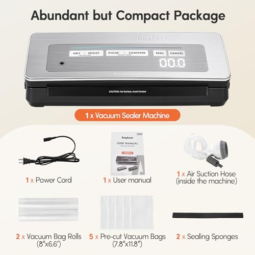 Image of Vacuum Sealer 90kPa 100W Powerful Wide Sealing Food Storage Built-in Cutter Storage Digital Storage Bag Countdown 2 Rolls Bags (Silver)