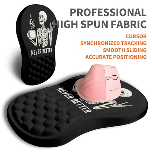 Image of Ergonomic Joint Wrist Support Mouse Pad with Memory Foam Cushion Massage Bump, Carpal Tunnel Pain Relief Mousepad Slope Design for Wrist Rest, 11.8x7.9 in, Funny Skeleton