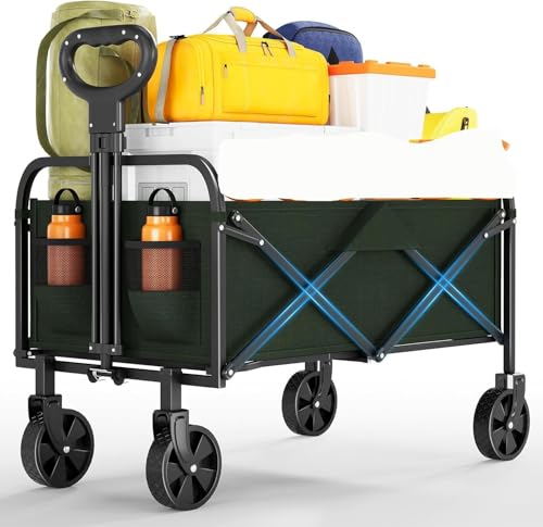 GarveeLife Carro De Mano Plegable con Ruedas - Capacidad Máxima De Carga 100 kg - Impermeable y Resistente Al Desgaste - Apto para Todo Tipo De Terrenos - Imprescindible para Camping,Green