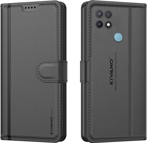 Image of KIVANO LUXE Compatible for Oppo A15 / Oppo A15s Luxury Handmade Leather Magnetic Flip Folio Case | Card Holder & Kickstand | Slim Protective Cover | Unisex - Black