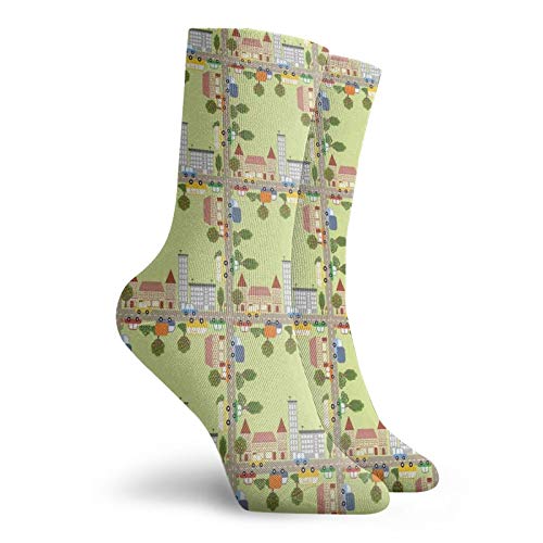 Childrens City Map Fashion Compression Socks,Birds Eye View Of The Town,Performance Polyester Cushioned Athletic Crew Socks for Running,Athletic,Multicolor -12 inch2
