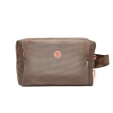 PONETTE - Neceser Formentera Impermeable con Asa, Bolsa de Aseo para Playa, Piscina, Viaje y Gimnasio, Diseño Translúcido de Rejilla 22x13x10 cm, Marca Española - Marrón