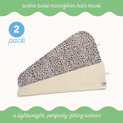 Image of Turbie Twist 2-Pack Microfiber Hair Towel for Beauty, Travel, Gifting - Hair Wrap Turban for Straight, Wavy & Curly Hair - Premium Personal Care - Leopard