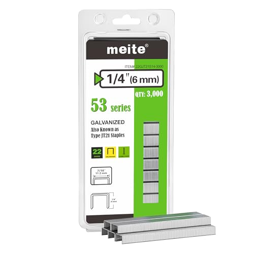 meite JT21 Staples, 1/4 Inch Staples for Staple Gun - 3,000 Counts