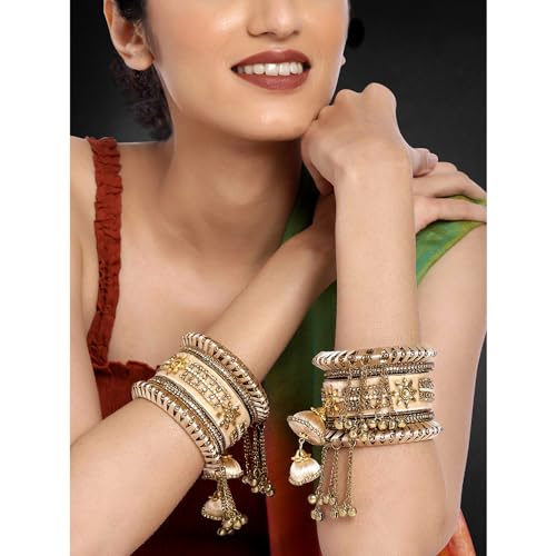 Image of Peora Velvet Matching Kundan Floral Silk Thread Chura Bangle Set for Women (2.8 inch)