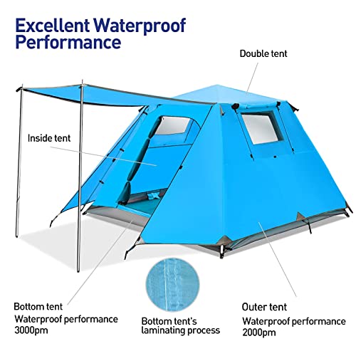 Toocapro Family Camping Tent, Instant Cabin Tent 4 Person Big Tents For Camping Waterproof &Windproof Sturdy Four Seasons With Sun Shade Automatic Aluminum Pole Upgraded Ventilation System #TOP2