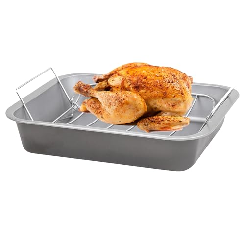 36cm Deep Roasting Tin with Stainless Steel Curved Roasting Rack for Oven with Non-Stick Coating