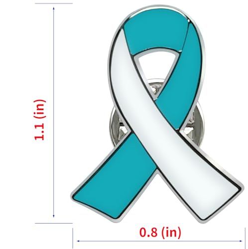 25/50/100/200 pieces Teal and White Ribbon pin Cervical Cancer Awareness lapel brooch Pins badge Charity fundraising bulk2