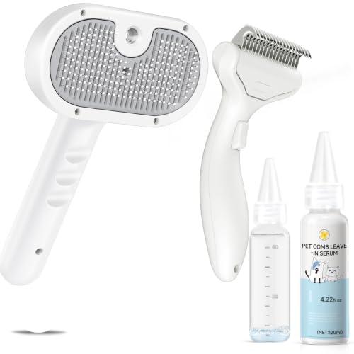 Pet Steam Brush Dog Cat 2026 New Grooming Comb for Shedding, Floating Hair, Smooth & Detangling, Gentle Cool Mist Softens Hair Reduces Static Helps Pets Who Dislike Bathing,Includes Waterless Shampoo