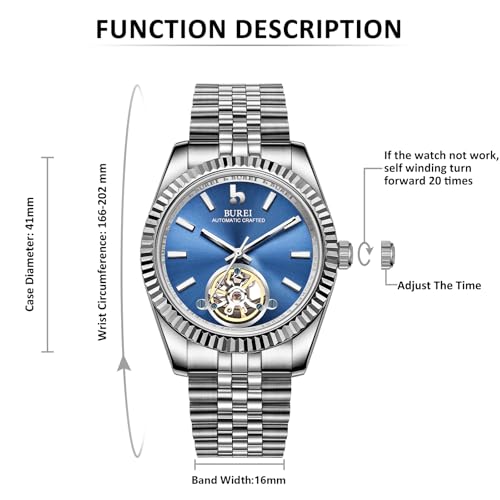 Image of BUREI Men's Classic Luxury Watch Stainless Steel Waterproof Machine Watch Fashion Double Watches Date Sapphire Crystal