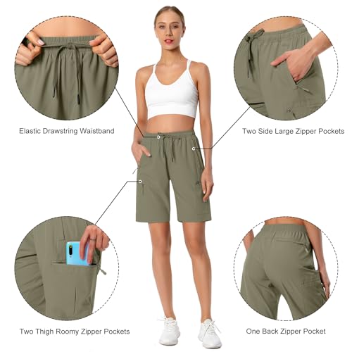 Hugut Women'S Lightweight Hiking Cargo Shorts Quick Dry Athletic Shorts For Camping Travel Golf With Zipper Pockets Water Resistant Slate Green thumb #4