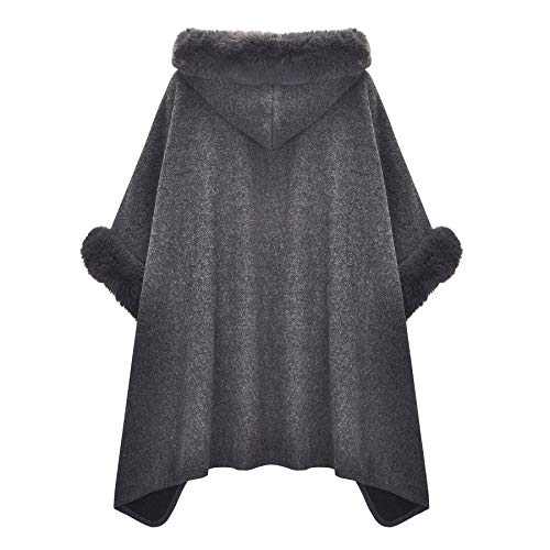 Image of ZLYC Women Winter Fashion Faux Fur Trim Layers Hooded Cardigan Warm Cape Sweater Cloak