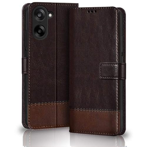 Image of TheGiftKart Flip Back Cover Case for OnePlus Nord CE 5 5G | Dual-Color Leather Finish | Inbuilt Stand & Pockets | Wallet Style Flip Back Case Cover for OnePlus Nord CE5 (Faux Leather, Coffee & Brown)