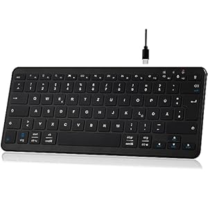 Qulose Kabellose Bluetooth Tastatur, Wiederaufladbare Mini Tastatur Type-C, Funk Tastatur, Ultraslim Ergonomisches Design, Deutsches QWERTZ Layout, für Android/iOS/Windows 11/10/8